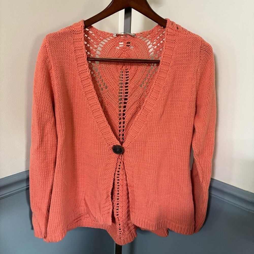 Soft Surroundings Single Oversized Button Cardigan Sweater Open Knit Back Large